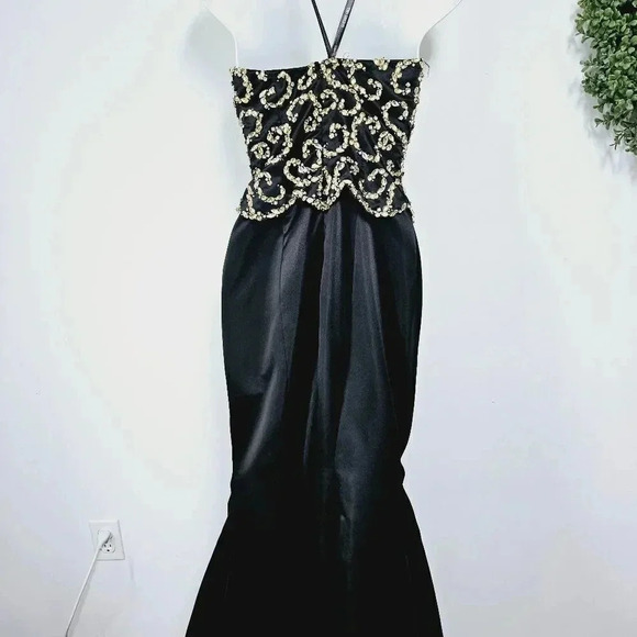 Sherri Hill black mermaid prom dress gown w gold beading 2 - Picture 5 of 13